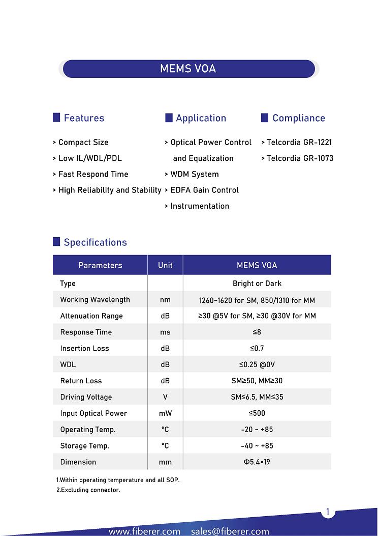 MEMS VOA specification